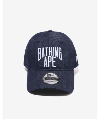 BAPE NYC LOGO DENIM NEW ERA 9TWENTY CAP - INDIGO de pas cher